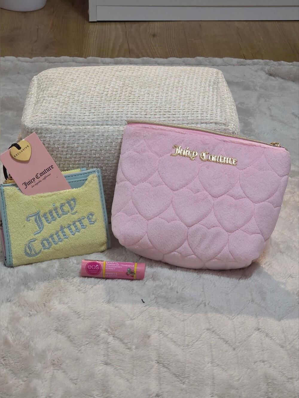 Juicy Couture BUNDLE - Velour Quilted Cosmetic Bag & Terrycloth Bifold Wallet